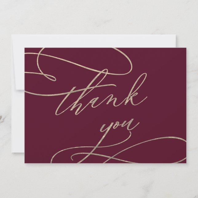 Romantic Burgundy Calligraphy Flat Thank You Card (Front)