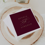 Romantic Burgundy Calligraphy Flourish Wedding Napkin<br><div class="desc">These romantic burgundy calligraphy flourish wedding paper napkins are perfect for a simple wedding reception. The modern classic design features fancy swirls and whimsical flourishes with gorgeous elegant hand lettered faux champagne gold foil typography. Personalise the napkins with the names of the bride and groom, and the wedding date. These...</div>