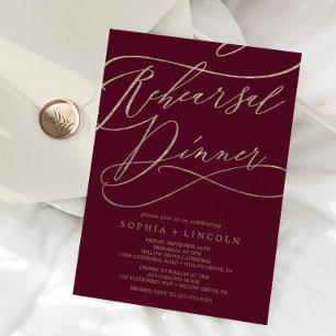 Romantic Burgundy Calligraphy Rehearsal Dinner Invitation