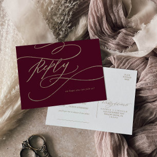 Romantic Burgundy Calligraphy Song Request RSVP Invitation Postcard