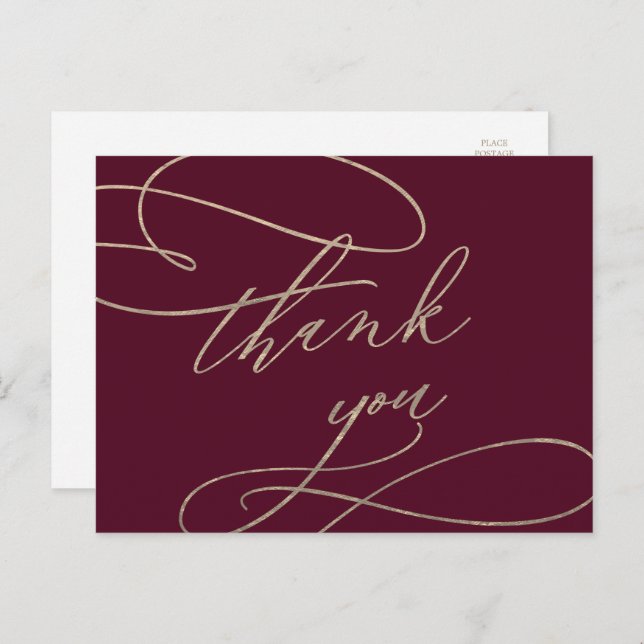 Romantic Burgundy Calligraphy Thank You Postcard (Front/Back)