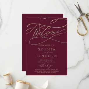 Romantic Burgundy Calligraphy Wedding Program Programme