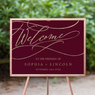 Romantic Burgundy Calligraphy Welcome Wedding Poster