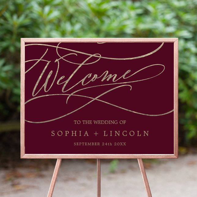 Romantic Burgundy Calligraphy Welcome Wedding Poster (Creator Uploaded)