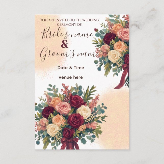 Romantic Burgundy & Cream Rose Wedding Invitation (Front)
