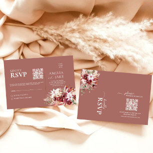 Romantic Burgundy & Dusty Rosewood Floral QR Code RSVP Card