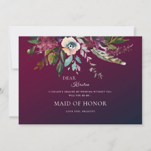 Romantic Burgundy Floral Be My Maid Of Honor Invitation