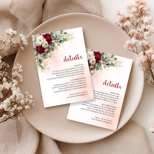 Romantic Burgundy Floral Gold Greenery Wedding  Enclosure Card