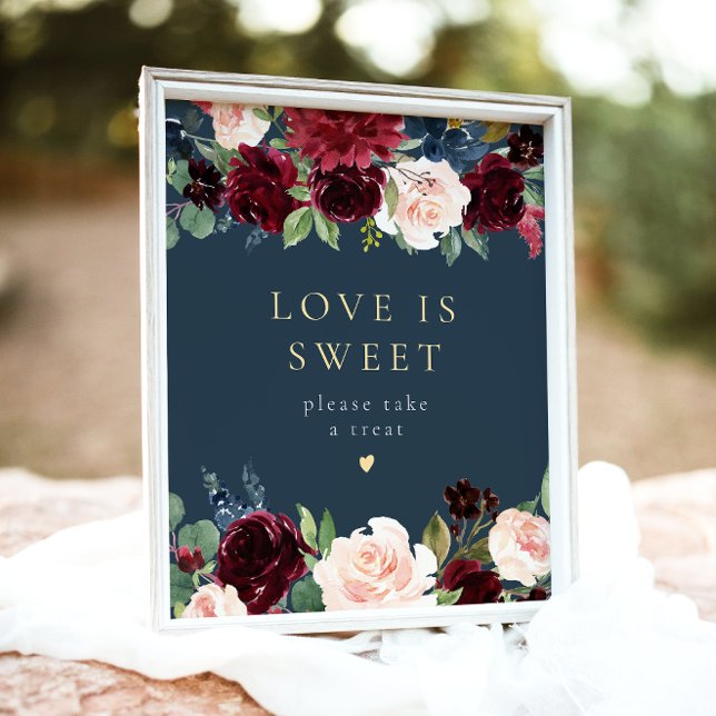 Romantic Burgundy Floral Love is Sweet Dessert Poster (Creator Uploaded)