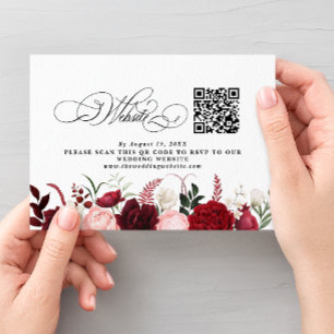 Romantic Burgundy Floral QR Code Wedding Enclosure