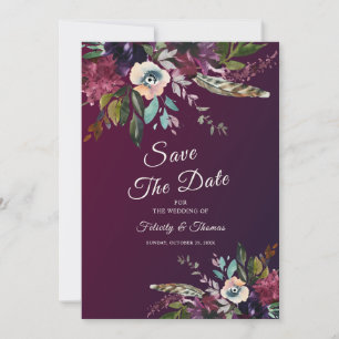 Romantic Burgundy Floral Splendour Save The Date Invitation