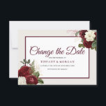 Romantic Burgundy Floral Wedding Change The Date Save The Date<br><div class="desc">Romantic Burgundy Floral Wedding Change The Date Save the Date
See matching collection in Niche and Nest Store</div>