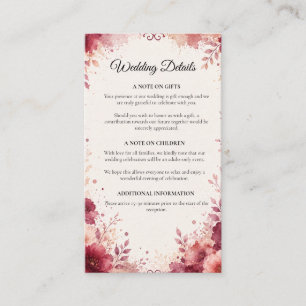 Romantic Burgundy Floral Wedding Enclosure Card