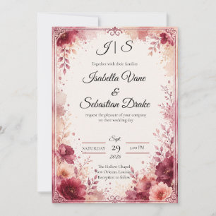 Romantic Burgundy Floral Wedding Invitation