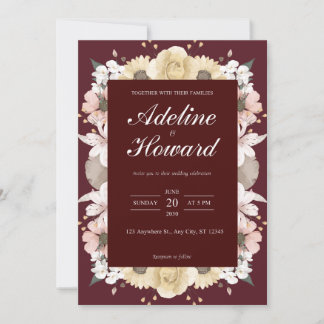 Romantic Burgundy Floral Wedding Invitation card