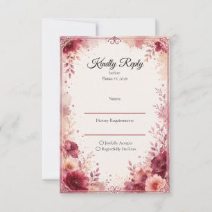 Romantic Burgundy Floral Wedding RSVP Card