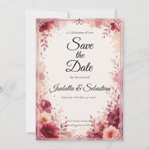 Romantic Burgundy Floral Wedding Save The Date