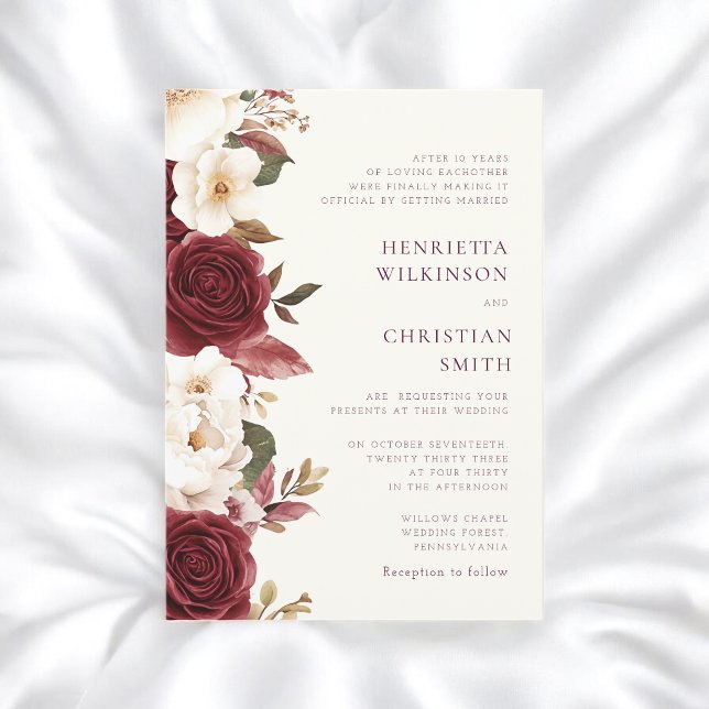 Romantic Burgundy Floral Wreath Invitation (Creator Uploaded)