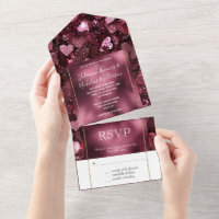 Romantic Burgundy Glitzy Hearts Wedding