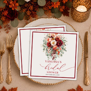 Romantic Burgundy Gold Eucalyptus fall bridal show Napkin