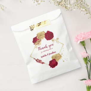 Romantic burgundy gold floral favour bags