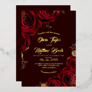 Romantic Burgundy Gold Foil Roses Wedding