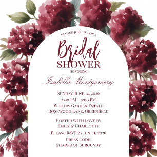 Romantic Burgundy Hydrangea Watercolor Arch Invitation