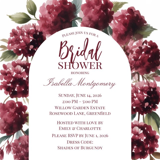 Romantic Burgundy Hydrangea Watercolor Arch Invitation (Romantic Burgundy Hydrangea Watercolor Arch Invitations
)