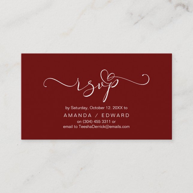 Romantic, Burgundy, Invitation RSVP, respond (Front)
