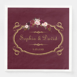 Romantic Burgundy Marsala Floral Fall Wedding Napkin