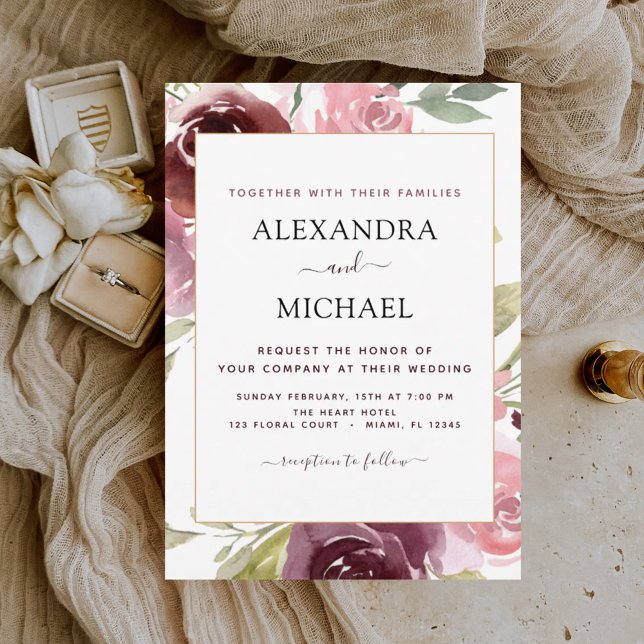 Romantic Burgundy Pink Floral Wedding Invitation (Creator Uploaded)