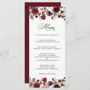 Romantic Burgundy Plum and Blush Floral Menu