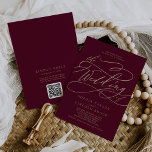 Romantic Burgundy QR Code All In One Wedding Invitation<br><div class="desc">This romantic burgundy QR code all in one wedding invitation is perfect for a simple wedding. The modern classic design features fancy swirls and whimsical flourishes with gorgeous elegant hand lettered faux champagne gold foil typography. Save paper by including a QR code for your guest to view details, RSVP, or...</div>
