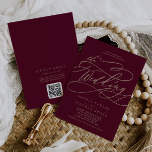 Romantic Burgundy QR Code All In One Wedding Invitation
