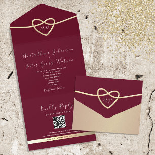 Romantic Burgundy QR Code Wedding All In One Invitation