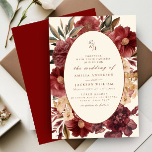 Romantic Burgundy red and copper Wedding Invitation