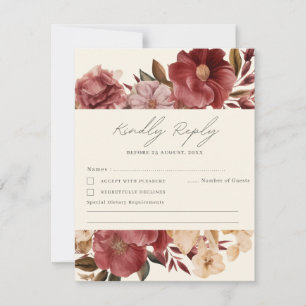 Romantic Burgundy red and copper Wedding RSVP Card
