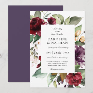 Romantic Burgundy Red and Plum Floral Wedding Invitation