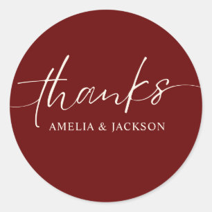 Romantic Burgundy red copper Wedding  Classic Round Sticker