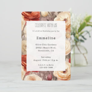 Romantic Burgundy Red Cream Floral Birthday   Invitation