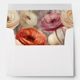 Romantic Burgundy Red Cream Floral Wedding Envelope