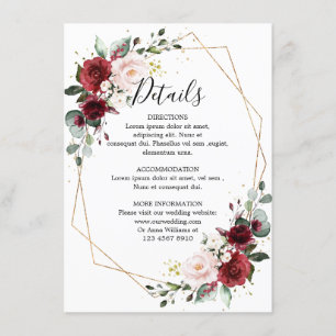 Romantic Burgundy Red Floral Geometric Wedding Enclosure Card