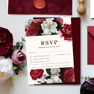 Romantic Burgundy Red & Maroon Winter Wedding RSVP Card