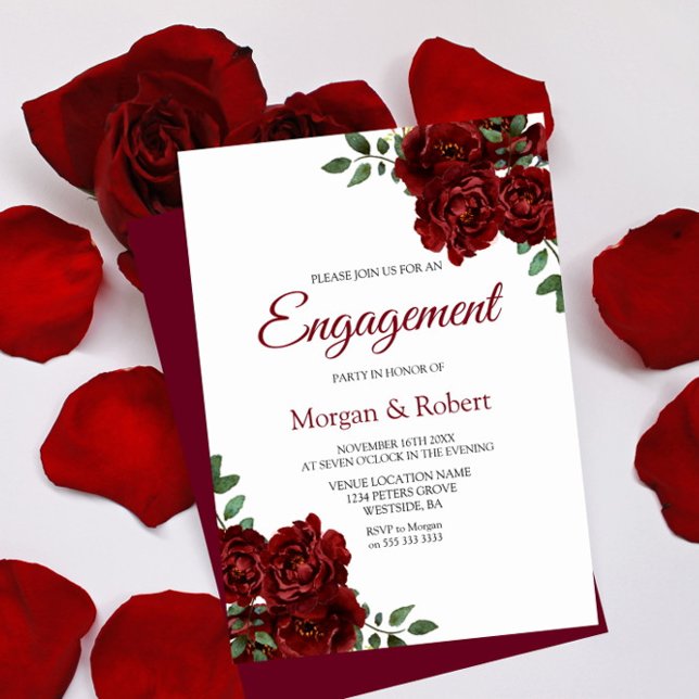 Romantic Burgundy Red Rose Engagement Party Invite (Creator Uploaded)