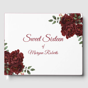 Romantic Burgundy Red Rose Sweet 16 Guestbook