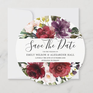 Romantic Burgundy Red Watercolor Flowers Save The Date