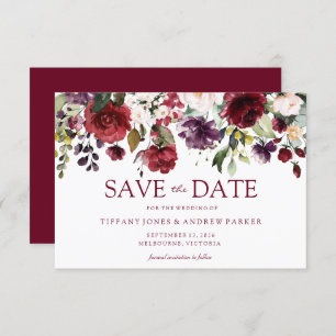 Romantic Burgundy Red Wedding Save The Date Invitation
