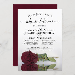 Romantic Burgundy Rose Wedding Rehearsal Dinner Invitation