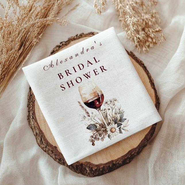 Romantic Burgundy Rose Wine Bridal Shower Napkin (Creator Uploaded)