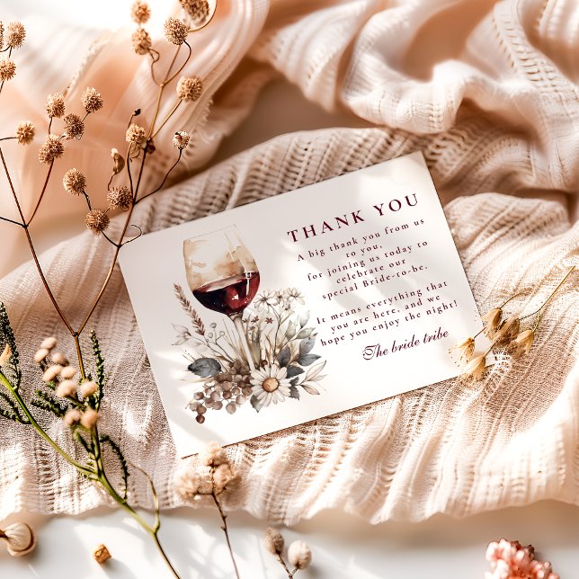 Romantic Burgundy Rose Wine Bridal Shower Thank You Card (Creator Uploaded)